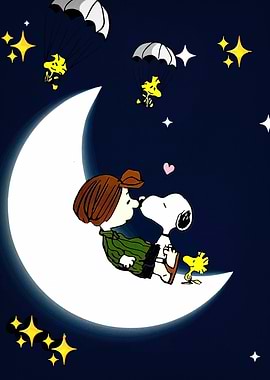 Snoopy, Charlie Brown, and Woodstock on Moon