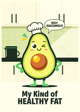 Cartoon Avocado Chef with Kitchen Background