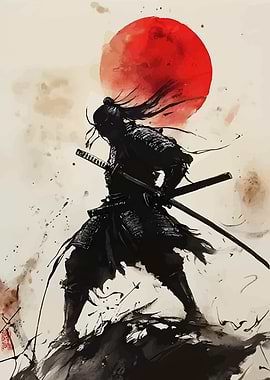 Samurai Warrior with Rising Sun
