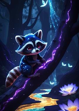 Cute Raccoon in Enchanted Forest