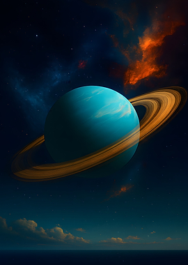 Ringed Planet Over Ocean