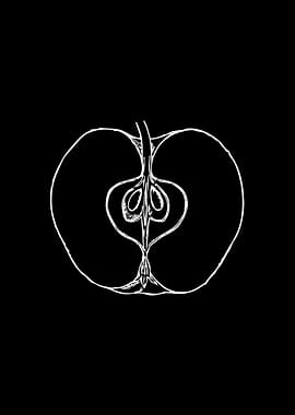 Apple cross-section white line art