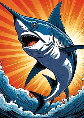 Blue Marlin Leaping Sea