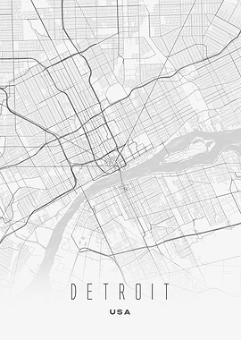 Detroit, USA - Minimalist City Map Poster, Modern Urban Street Art Print, Downtown Detroit