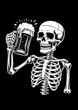 Skeleton Toasting with Beer Mug