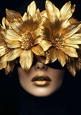 Golden Floral Mask Portrait