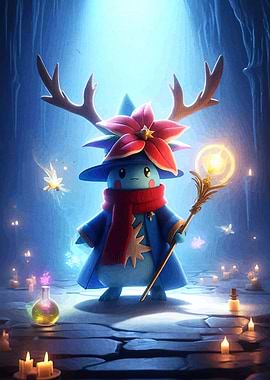 Cute Blue Wizard with Antlers