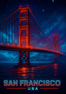 Golden Gate Bridge Neon Art