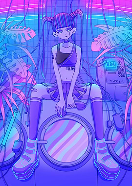 Cyberpunk Girl on Washing Machine