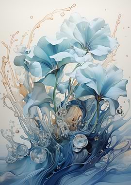 Blue Flowers Water Splash