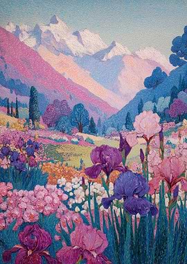 Floral Mountain Landscape Painting