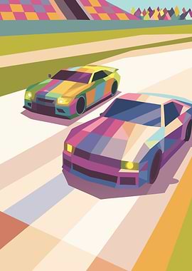 Colorful Cars Racing on Track