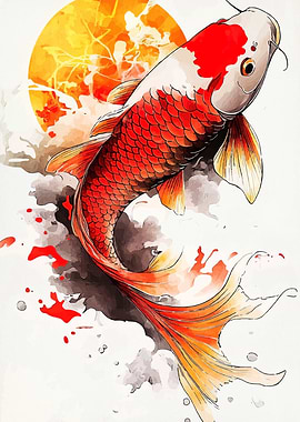 Koi Fish Watercolor Painting