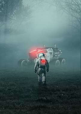 Astronaut in Foggy Forest