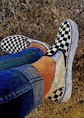 Checkered Slip-Ons with Blue Jeans