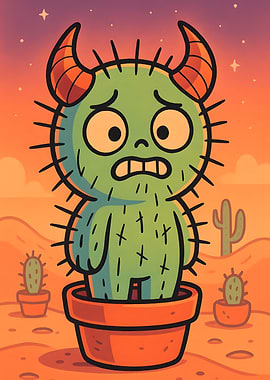 Worried Cactus Devil in a Pot