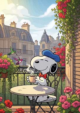 Snoopy in Paris with Coffee
