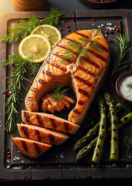 Grilled Salmon with Asparagus and Lemon