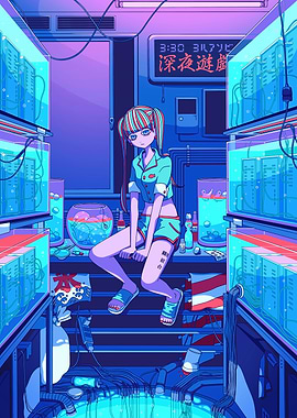 Anime Girl in Cyberpunk Room