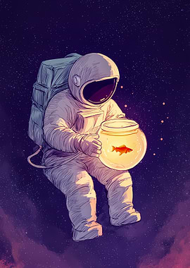 Astronaut with Goldfish in Space