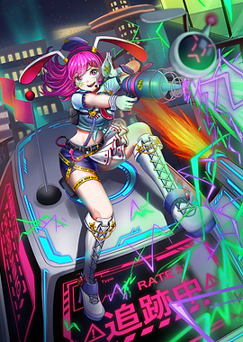 Anime Girl with Bunny Ears and Gun