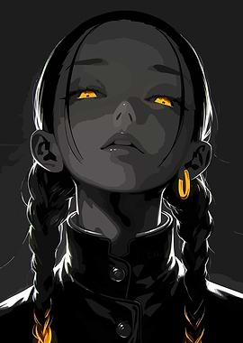 Woman with Golden Eyes and Braids