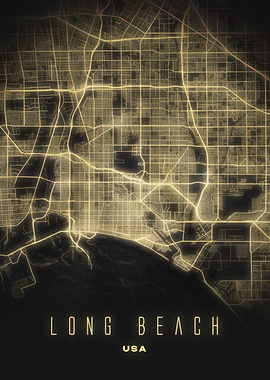 Long Beach, USA - Illuminated City Map Poster, Minimalist Street Print