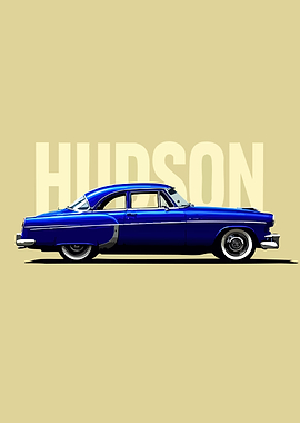 Blue Hudson Classic Car Illustration