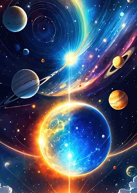 Colorful Planets Stars Space