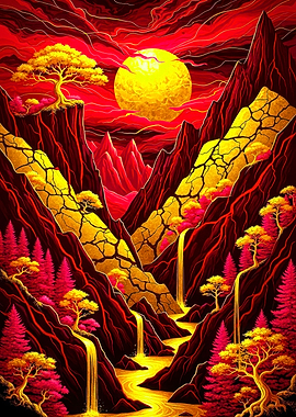 Red and Gold Mountain Landscape
