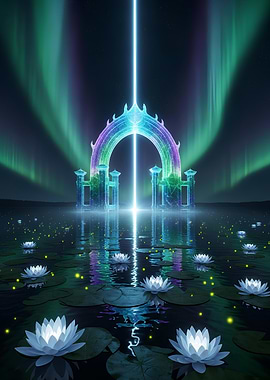 Mystical Portal with Lotus Flowers
