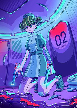 Anime Girl with Guns in Sci-Fi Setting