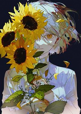 Anime Girl with Sunflowers