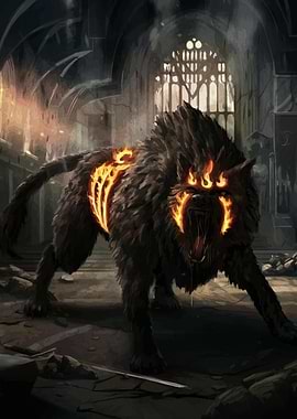 Fiery Wolf in Ruins