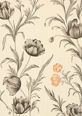 Floral Sketch Orange Accent