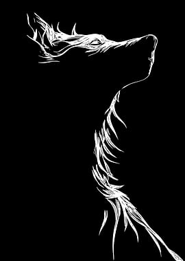 White Wolf Silhouette on Black Background
