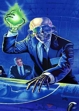 Skeletal Figure in Suit with Glowing Orb