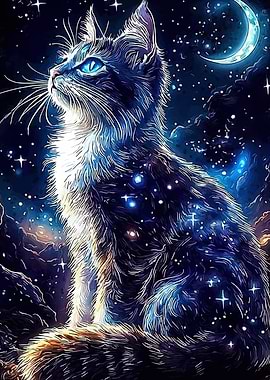 Celestial Cat in Starry Night