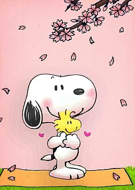 Snoopy and Woodstock with Cherry Blossoms