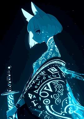 Anime Girl with Sword and Runes