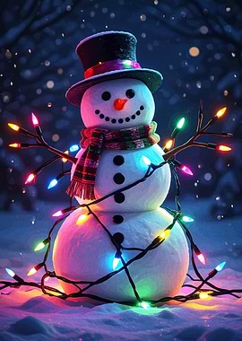Festive Snowman with Christmas Lights