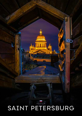 Saint Petersburg through a rustic window