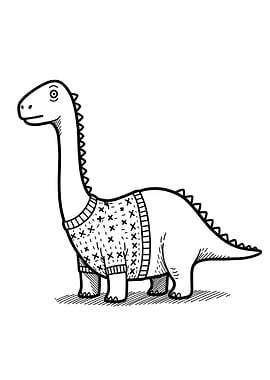 Dinosaur in Sweater Black and White