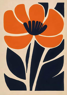 Abstract Orange and Blue Flower Art