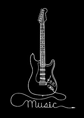 Guitar Line Art on Black Background