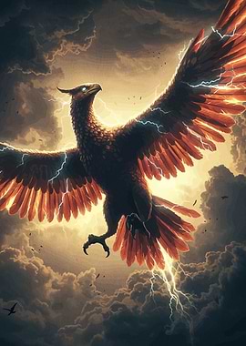 Majestic Phoenix Soaring Through Stormy Skies