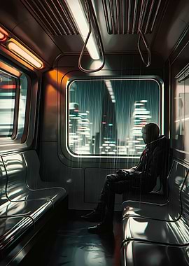 City Lights & Loneliness A Subway Journey Digital Art