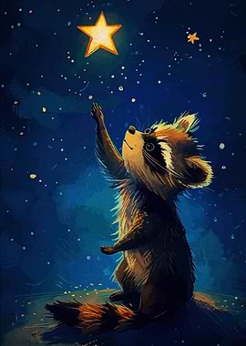 Raccoon Reaching for a Star