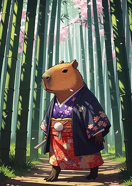 Capybara in Kimono Bamboo Forest