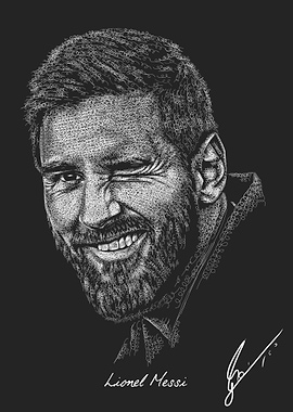 Lionel Messi Portrait - White on Black